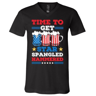 Funny 4th Of July Time To Get Star Spangled Hammered V-Neck T-Shirt