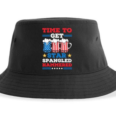 Funny 4th Of July Time To Get Star Spangled Hammered Sustainable Bucket Hat