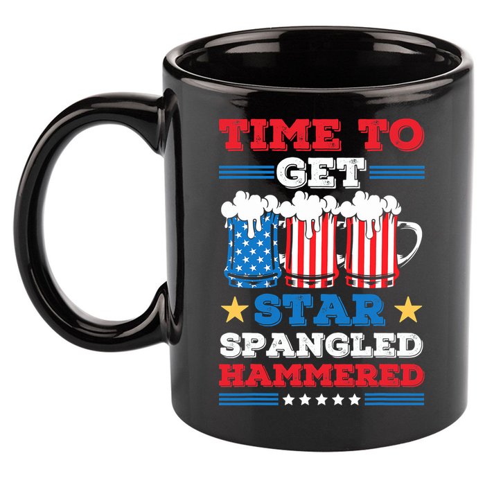 Funny 4th Of July Time To Get Star Spangled Hammered 11oz C Handle Ceramic Mug