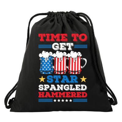 Funny 4th Of July Time To Get Star Spangled Hammered Drawstring Bag