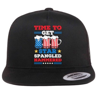 Funny 4th Of July Time To Get Star Spangled Hammered Flat Bill Trucker Hat