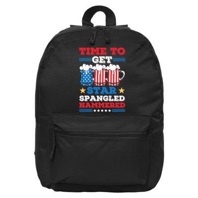 Funny 4th Of July Time To Get Star Spangled Hammered 16 in Basic Backpack