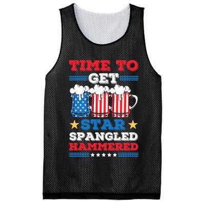 Funny 4th Of July Time To Get Star Spangled Hammered Mesh Reversible Basketball Jersey Tank
