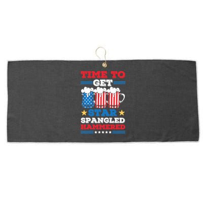 Funny 4th Of July Time To Get Star Spangled Hammered Large Microfiber Waffle Golf Towel
