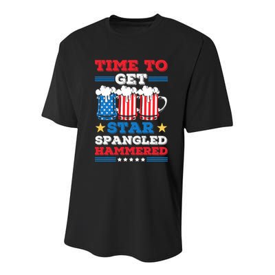 Funny 4th Of July Time To Get Star Spangled Hammered Youth Performance Sprint T-Shirt