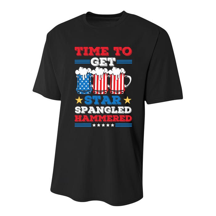 Funny 4th Of July Time To Get Star Spangled Hammered Youth Performance Sprint T-Shirt