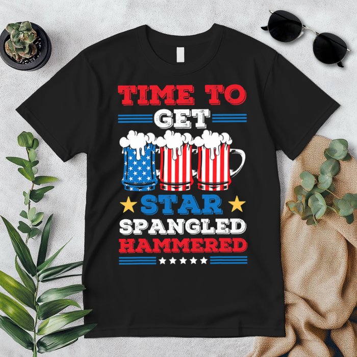 Funny 4th Of July Time To Get Star Spangled Hammered Premium T-Shirt
