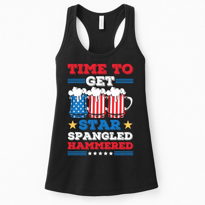 Funny 4th Of July Time To Get Star Spangled Hammered Womens Tank Top