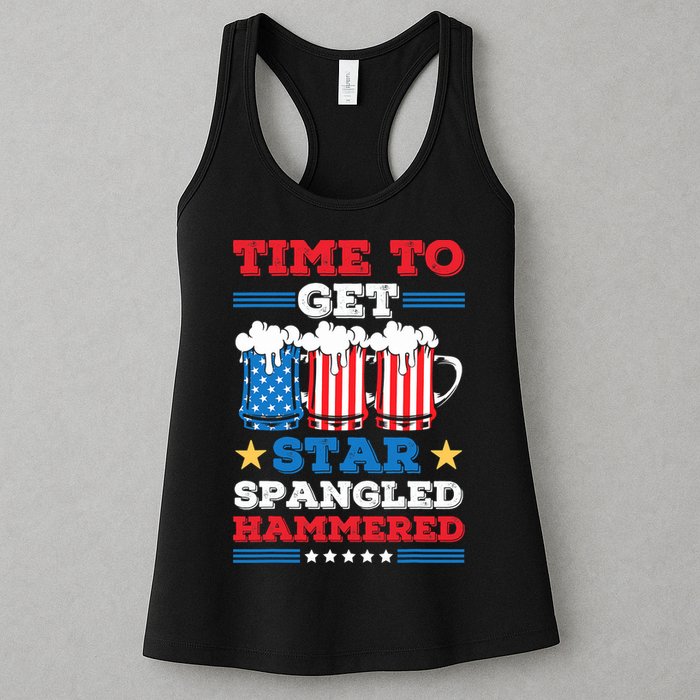 Funny 4th Of July Time To Get Star Spangled Hammered Womens Tank Top