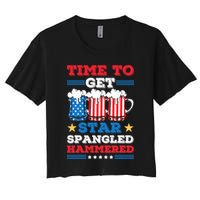 Funny 4th Of July Time To Get Star Spangled Hammered Crop Top