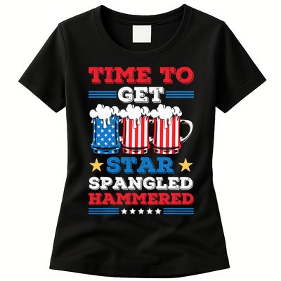 Funny 4th Of July Time To Get Star Spangled Hammered Womens T-Shirt