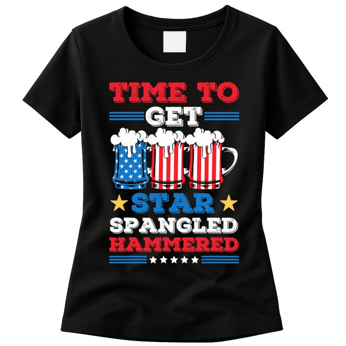 Funny 4th Of July Time To Get Star Spangled Hammered Womens T-Shirt