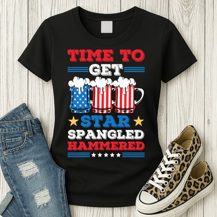 Funny 4th Of July Time To Get Star Spangled Hammered Womens T-Shirt