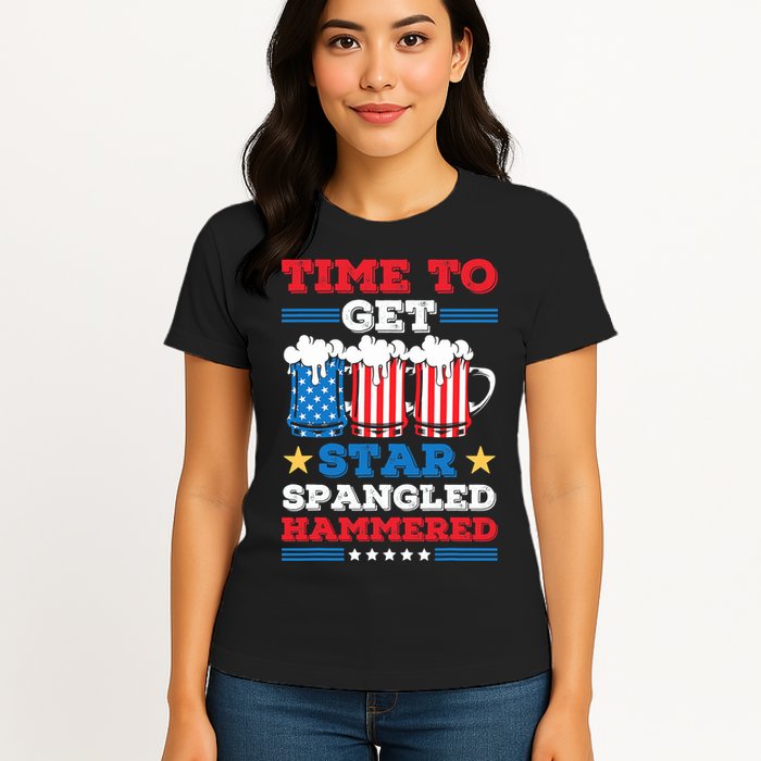 Funny 4th Of July Time To Get Star Spangled Hammered Womens T-Shirt