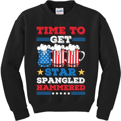 Funny 4th Of July Time To Get Star Spangled Hammered Kids Sweatshirt