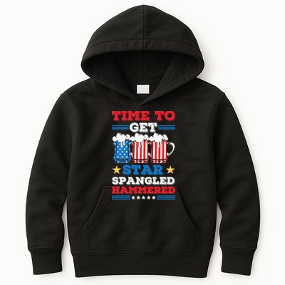 Funny 4th Of July Time To Get Star Spangled Hammered Kids Hoodie
