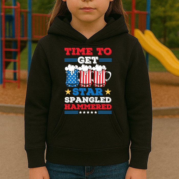 Funny 4th Of July Time To Get Star Spangled Hammered Kids Hoodie