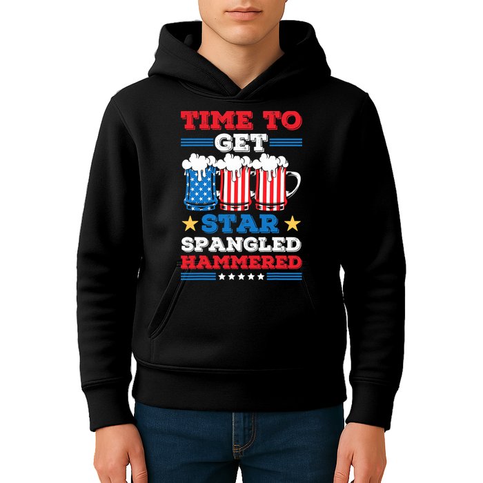 Funny 4th Of July Time To Get Star Spangled Hammered Kids Hoodie