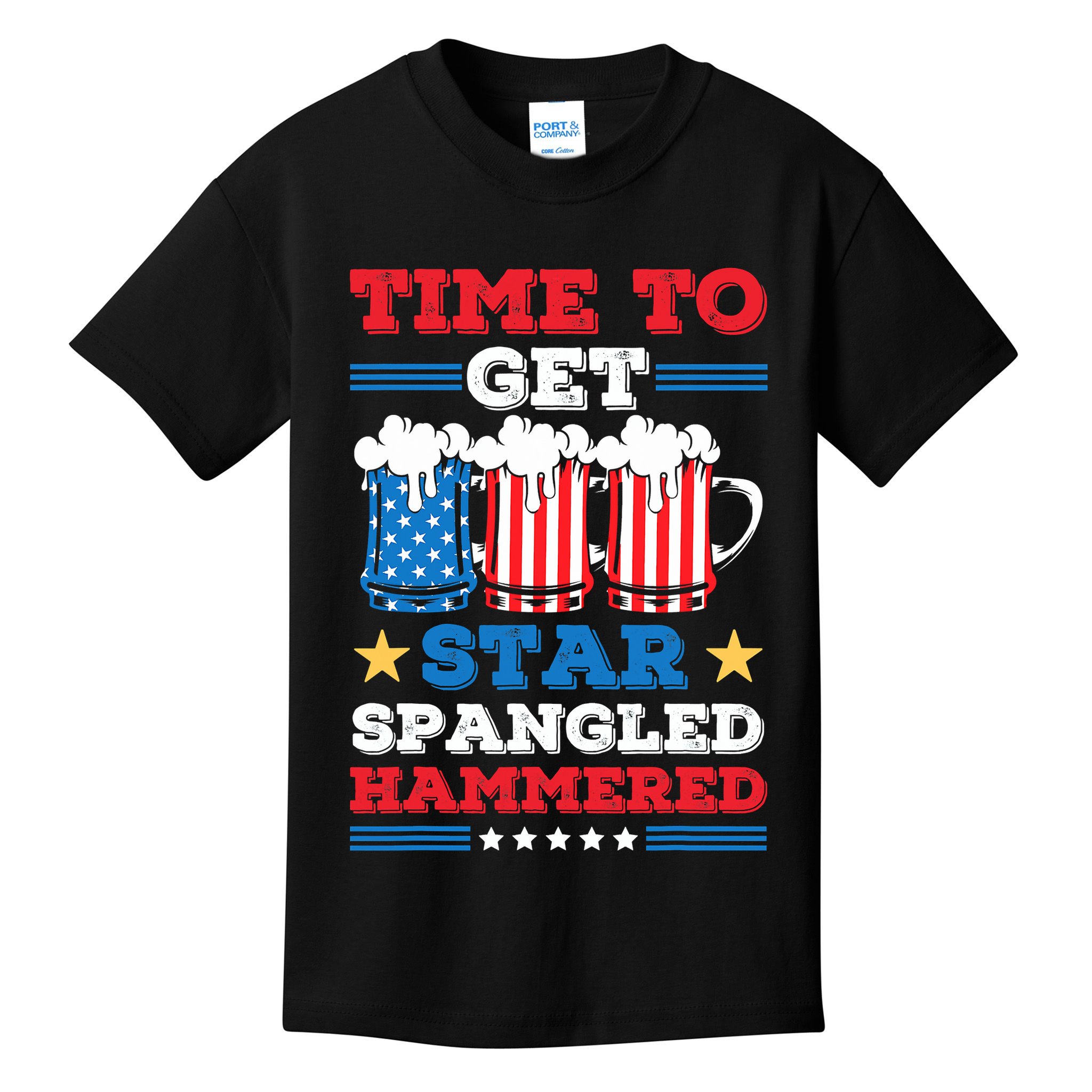 Funny 4th Of July Time To Get Star Spangled Hammered Kids T-Shirt