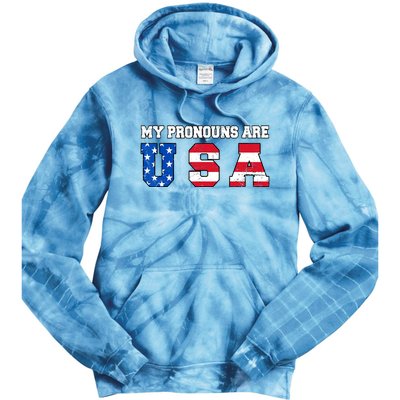 Funny 4th Of July American Saying My Pronouns Are USA Tie Dye Hoodie