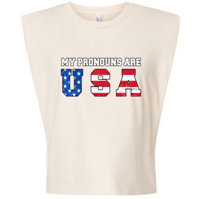 Funny 4th Of July American Saying My Pronouns Are USA Garment-Dyed Women's Muscle Tee