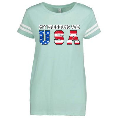 Funny 4th Of July American Saying My Pronouns Are USA Enza Ladies Jersey Football T-Shirt