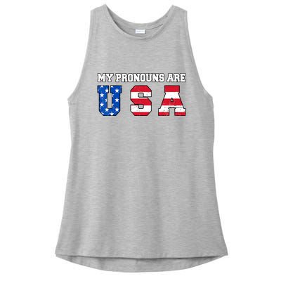 Funny 4th Of July American Saying My Pronouns Are USA Ladies PosiCharge Tri-Blend Wicking Tank