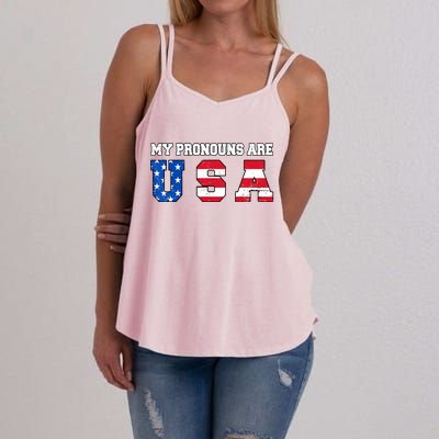 Funny 4th Of July American Saying My Pronouns Are USA Women's Strappy Tank