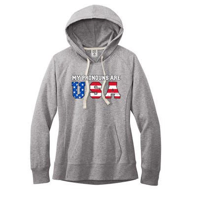 Funny 4th Of July American Saying My Pronouns Are USA Women's Fleece Hoodie