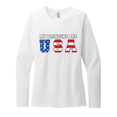 Funny 4th Of July American Saying My Pronouns Are USA Womens CVC Long Sleeve Shirt