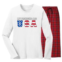 Funny 4th Of July American Saying My Pronouns Are USA Women's Long Sleeve Flannel Pajama Set 