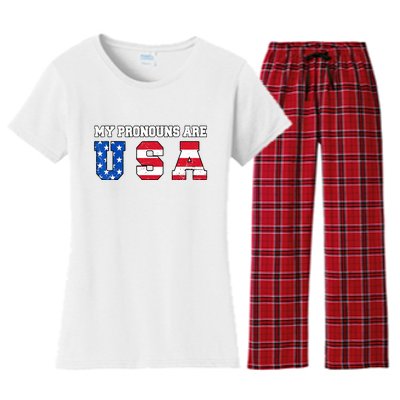 Funny 4th Of July American Saying My Pronouns Are USA Women's Flannel Pajama Set