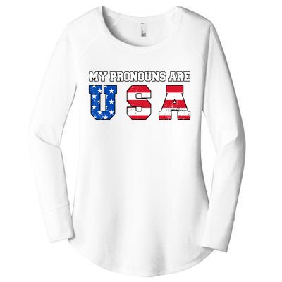 Funny 4th Of July American Saying My Pronouns Are USA Women's Perfect Tri Tunic Long Sleeve Shirt