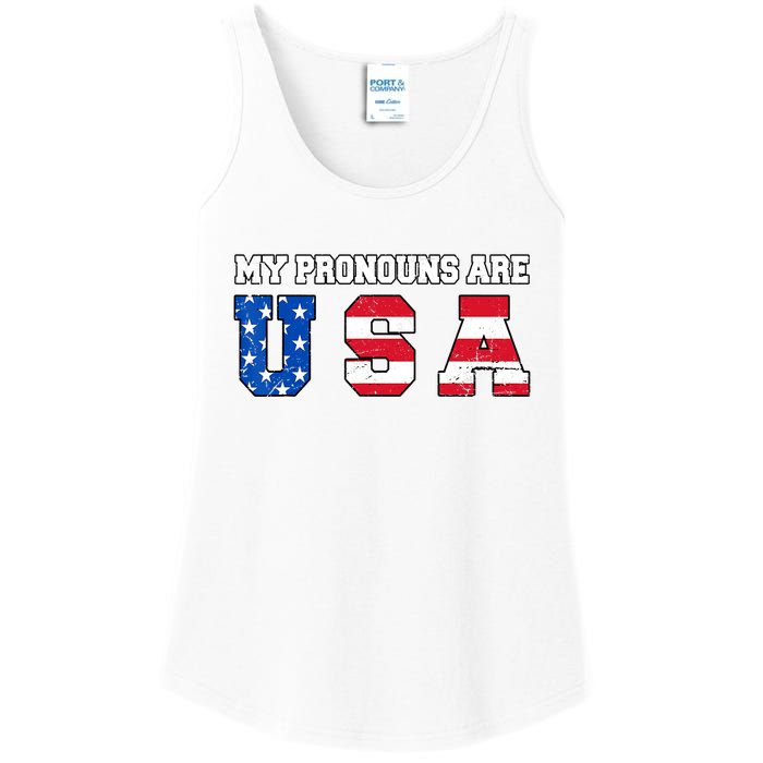 Funny 4th Of July American Saying My Pronouns Are USA Ladies Essential Tank