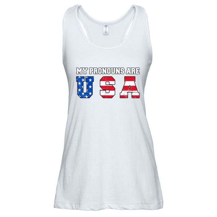 Funny 4th Of July American Saying My Pronouns Are USA Ladies Essential Flowy Tank