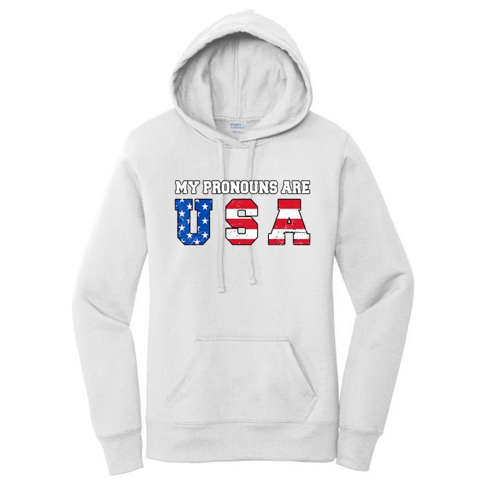 Funny 4th Of July American Saying My Pronouns Are USA Women's Pullover Hoodie