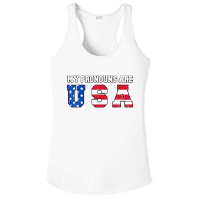 Funny 4th Of July American Saying My Pronouns Are USA Ladies PosiCharge Competitor Racerback Tank