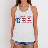 Funny 4th Of July American Saying My Pronouns Are USA Women's Knotted Racerback Tank