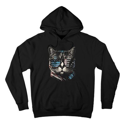 Fourth 4th of July Cat American Flag America Patriotic Funny Hoodie