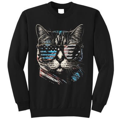 Fourth 4th of July Cat American Flag America Patriotic Funny Sweatshirt