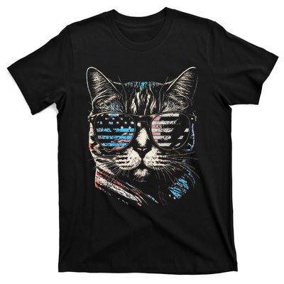 Fourth 4th of July Cat American Flag America Patriotic Funny T-Shirt