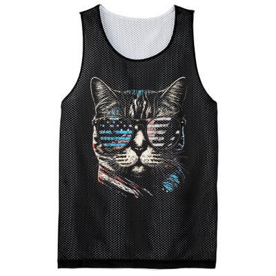 Fourth 4th of July Cat American Flag America Patriotic Funny Mesh Reversible Basketball Jersey Tank