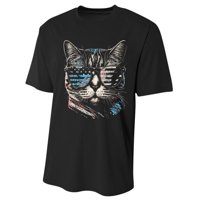 Fourth 4th of July Cat American Flag America Patriotic Funny Performance Sprint T-Shirt