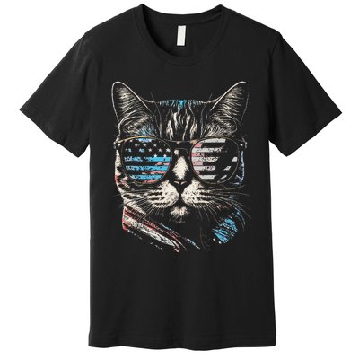 Fourth 4th of July Cat American Flag America Patriotic Funny Premium T-Shirt