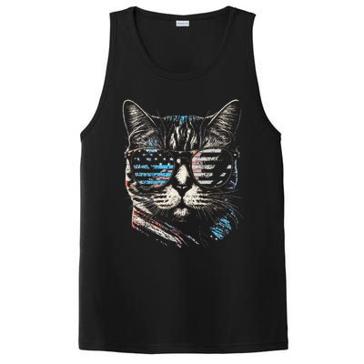 Fourth 4th of July Cat American Flag America Patriotic Funny PosiCharge Competitor Tank