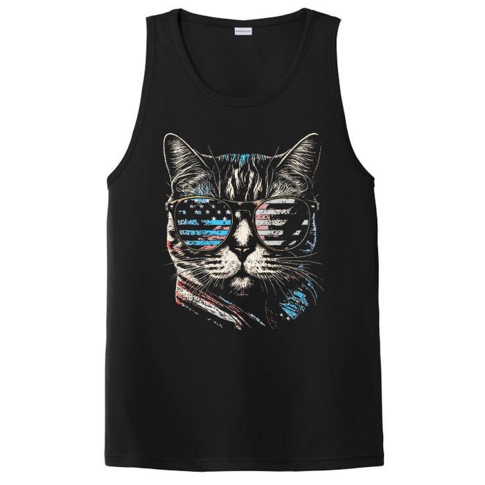 Fourth 4th of July Cat American Flag America Patriotic Funny PosiCharge Competitor Tank