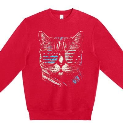 Fourth 4th of July Cat American Flag America Patriotic Funny Premium Crewneck Sweatshirt