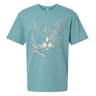 Fourth 4th of July Cat American Flag America Patriotic Funny Sueded Cloud Jersey T-Shirt