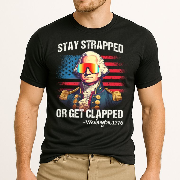 Funny 4th Of July Stay Strapped Get Clapped Washington Cooling Performance Crew T-Shirt