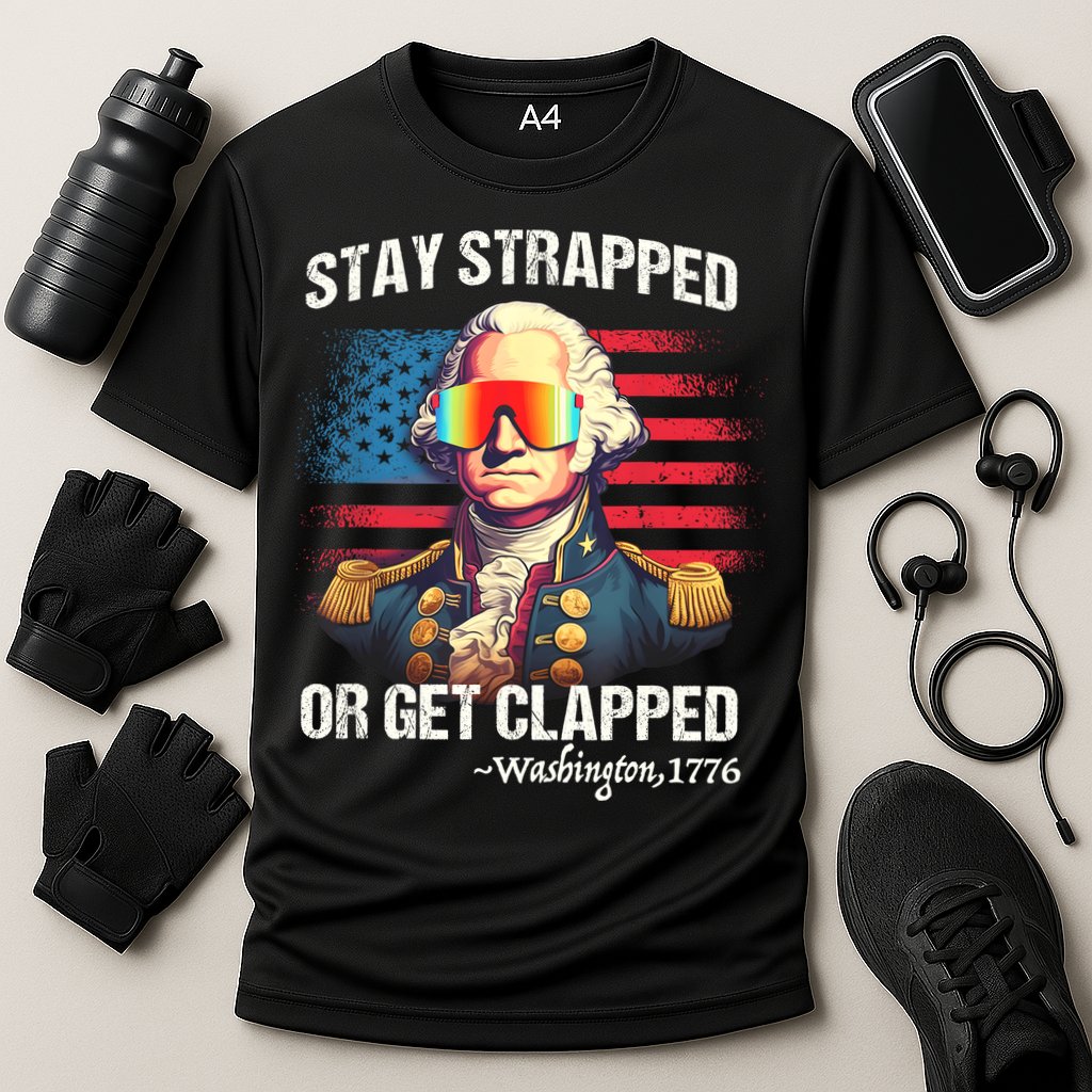 Funny 4th Of July Stay Strapped Get Clapped Washington Cooling Performance Crew T-Shirt